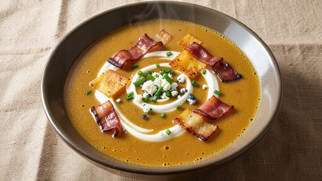 Campbell's Beer Cheese Soup Recipe: Crispy Bacon Crunch Over Velvety Tomato Base