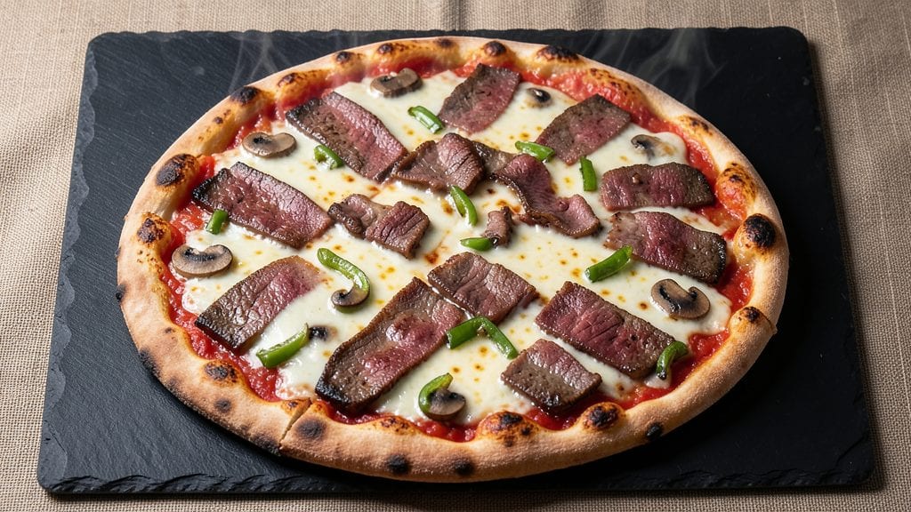 Domino's Philly Steak and Cheese Pizza Recipe: Melted Cheese and Caramelized Steak Layers